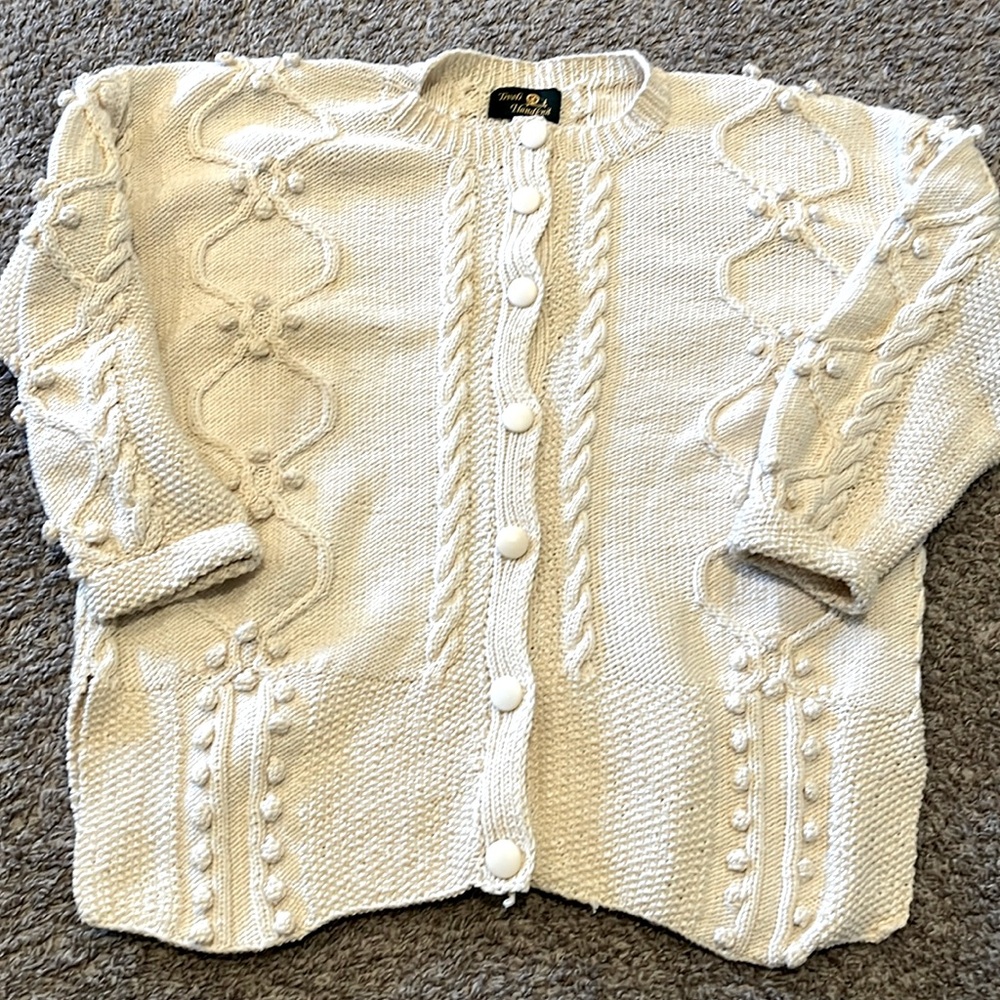Tivoli Hand knit Chunky Cardigan, 100% cotton  Christmas Sweater Cream Size M/L